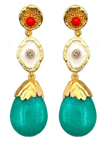 PENDIENTES VERDES LARGOS MUJER CON DISEÑO ORIGINAL DE ALTA BISUTERÍA