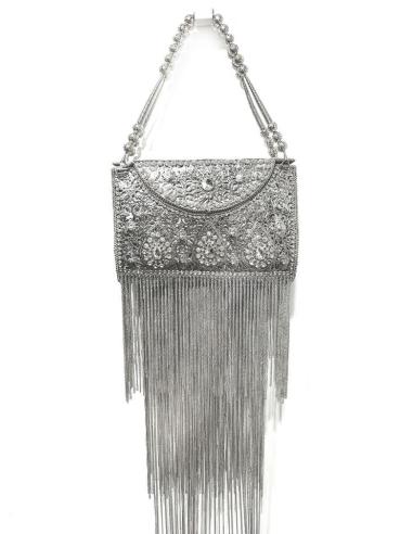 BOLSO ESPECTACULAR DE FIESTA PLATA METAL Y FLECOS DE CADENA