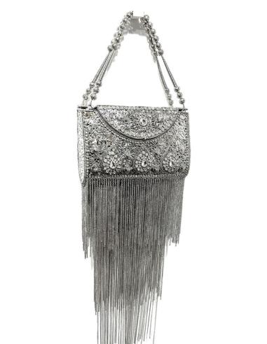 BOLSO ESPECTACULAR DE FIESTA PLATA METAL Y FLECOS DE CADENA