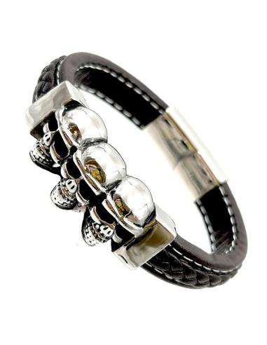 PULSERAS HOMBRE DE PIEL CON CALAVERAS HARLEY