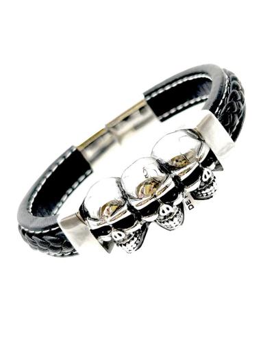 PULSERAS HOMBRE DE PIEL CON CALAVERAS HARLEY