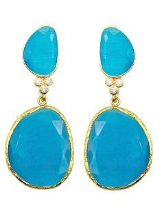 Pendientes fiesta de piedra natural azul claro  con circonitas bodas y fiesta