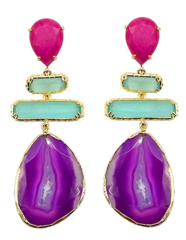PENDIENTES MORADOS LARGOS DISEÑO JUEGO DE COLOR Y FORMAS