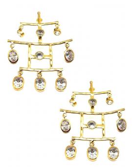 PENDIENTES DORADOS LARGOS DISEÑO DE PAGODA CON CRISTAL
