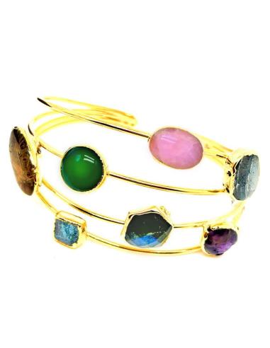 BONITA PULSERA DE CUATRO HILERAS DECORADA CON PIEDRAS NATURALES