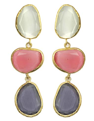 PENDIENTES LARGOS BLANCOS, ROSAS Y GRISES JUEGO DE COLOR Y FORMAS