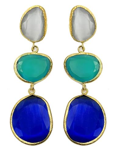PENDIENTES AZULES PARA INVITADA DE BODA DISEÑO LARGO TRICOLOR