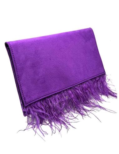 CARTERAS MORADAS DE FIESTA Y BODA CON PLUMAS VAPOROSAS