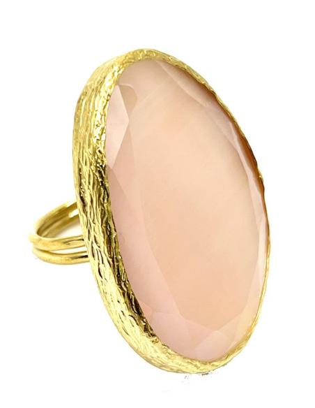 ANILLOS ROSA EMPOLVADO GRANDES CON PIEDRA OJO DE GATO