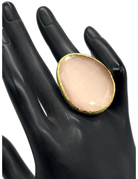 ANILLOS ROSA EMPOLVADO GRANDES CON PIEDRA OJO DE GATO