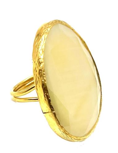 ANILLOS BEIGE GRANDES CON PIEDRA OJO DE GATO