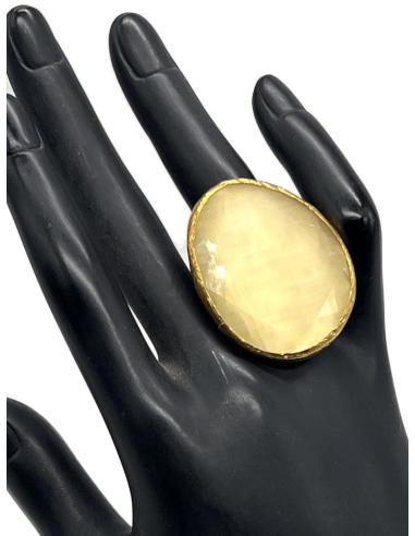 ANILLOS BEIGE GRANDES CON PIEDRA OJO DE GATO