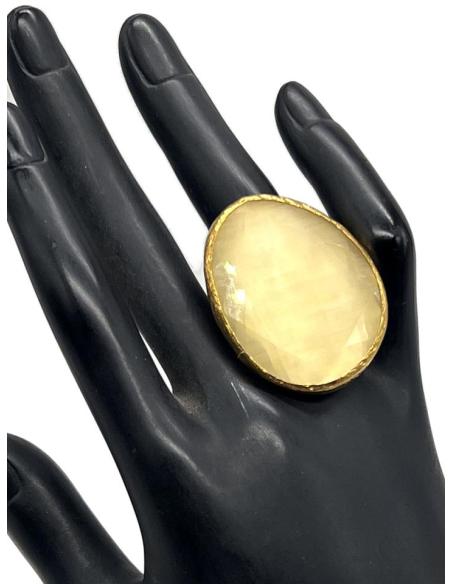 ANILLOS BEIGE GRANDES CON PIEDRA OJO DE GATO