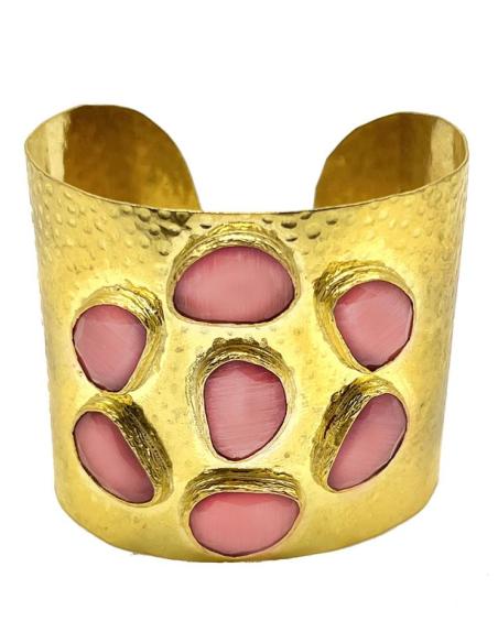 BRAZALETES GRANDES DORADOS CON PEDRERIA EN ROSA