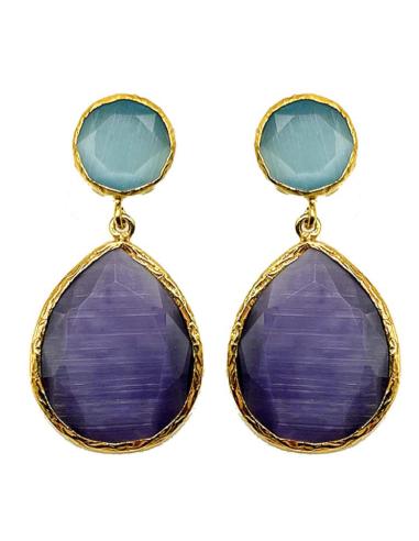 PENDIENTES MUJER AZUL CIELO DOBLE PIEDRA PARA FIESTAS