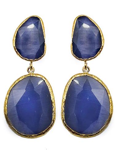 PENDIENTES MUJER MORADO DOBLE PIEDRA OJO DE GATO