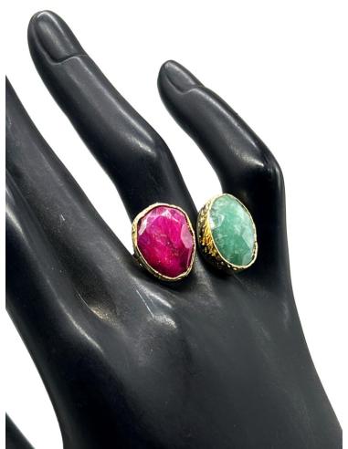ANILLOS DE MUJER CON DUO DE PIEDRA VERDE Y FUCSIA