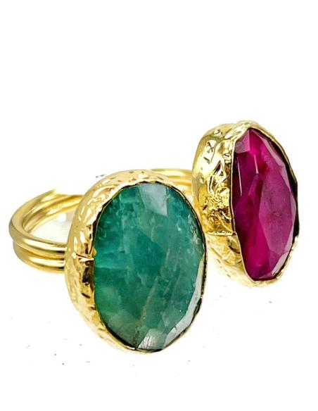 ANILLOS DE MUJER CON DUO DE PIEDRA VERDE Y FUCSIA
