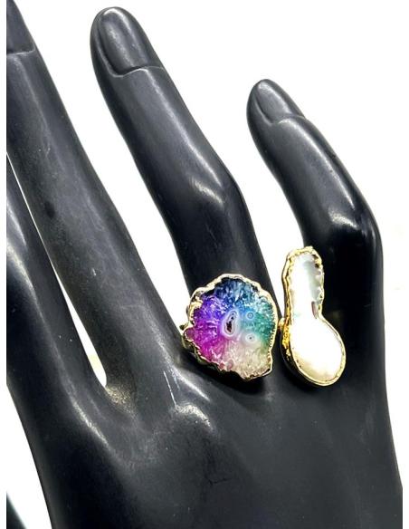 ANILLOS DE MUJER CON DUO DE PIEDRA DE COLORES Y PERLA