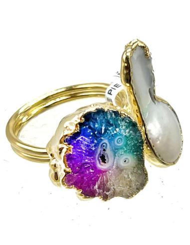 ANILLOS DE MUJER CON DUO DE PIEDRA DE COLORES Y PERLA
