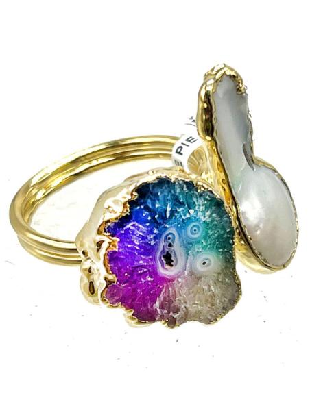 ANILLOS DE MUJER CON DUO DE PIEDRA DE COLORES Y PERLA