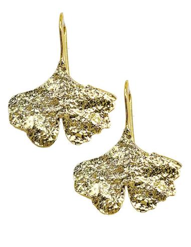 PENDIENTES DORADOS DE HOJITA GINKGO BILOBA CON BAÑO DE ORO