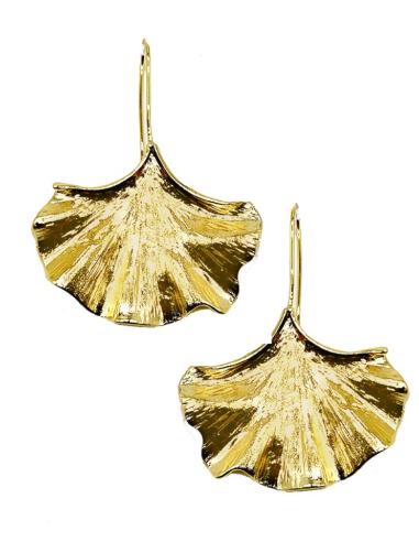 PENDIENTES DORADOS LARGOS HOJA GINKGO BILOBA CON BAÑO ORO