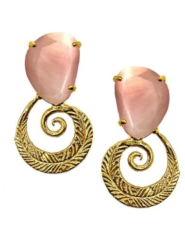 PENDIENTES PIEDRA CON HOJITA EN ESPIRAL IDEAL PARA RECOGIDOS