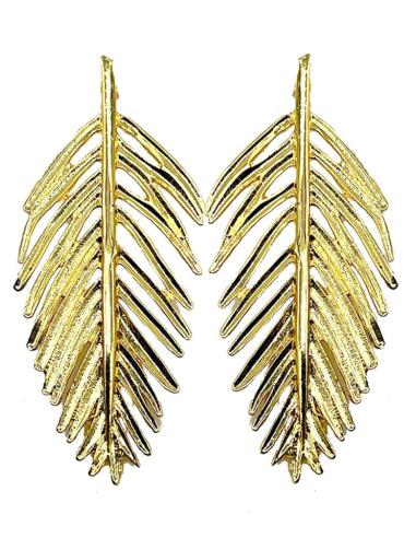 PENDIENTES LARGOS DORADOS CON ELEGANTE DISEÑO DE HOJA