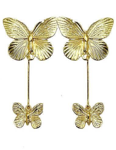 PENDIENTES LARGOS CON MARIPOSAS DORADAS SUPER FAVORECEDOR