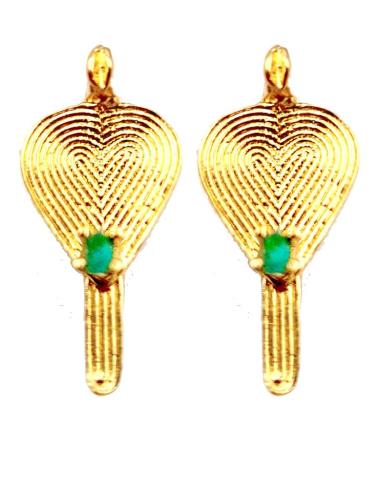 PENDIENTES PARA MUJER CON BAÑO DE ORO JOYAS DE AUTOR DE PALOMA CON DETALLE EN VERDE ESMERALDA COLOMBIANA