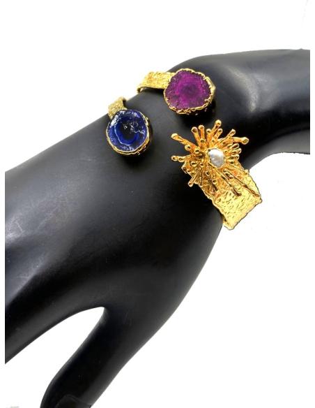ELEGANTES PULSERAS PARA BODAS CON PIEDRAS AZULES Y BUGAMBILIAS