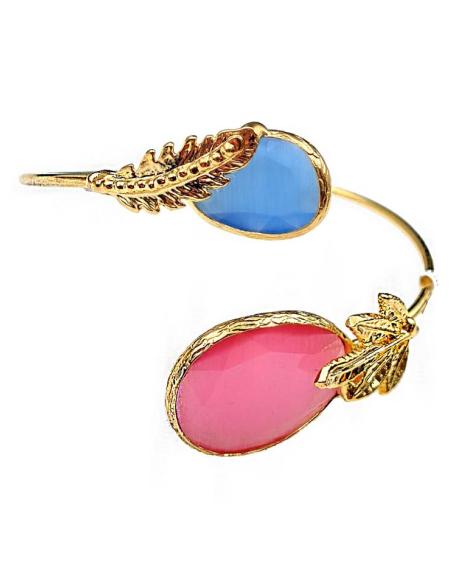 PULSERAS DE PIEDRAS ROSA Y AZUL PARA BODAS DISEÑO GRIEGO CON HOJITAS
