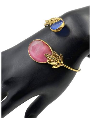 PULSERAS DE PIEDRAS ROSA Y AZUL PARA BODAS DISEÑO GRIEGO CON HOJITAS