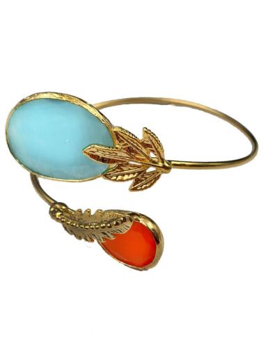 PULSERAS BODA DE PIEDRAS ROSAS Y AZULES DISEÑO GRIEGO CON HOJITAS