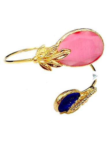 DORADAS PULSERAS CON PIEDRAS ROSAS Y AZULONAS PARA BODAS