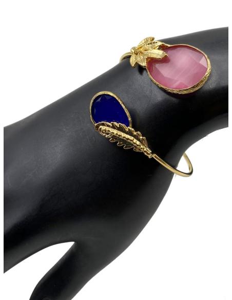 DORADAS PULSERAS CON PIEDRAS ROSAS Y AZULONAS PARA BODAS