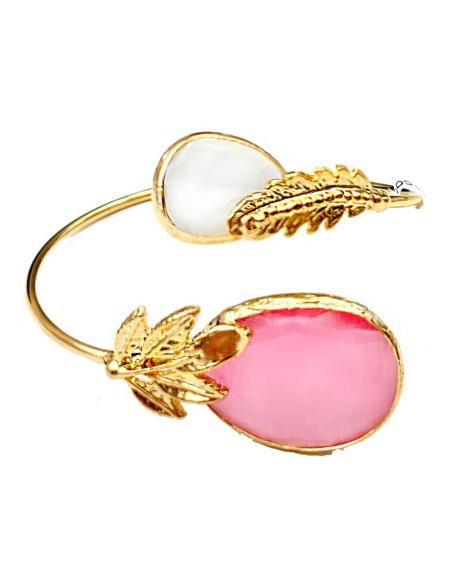 PULSERAS BODA DE PIEDRAS ROSA Y BLANCA DISEÑO GRIEGO CON HOJITAS