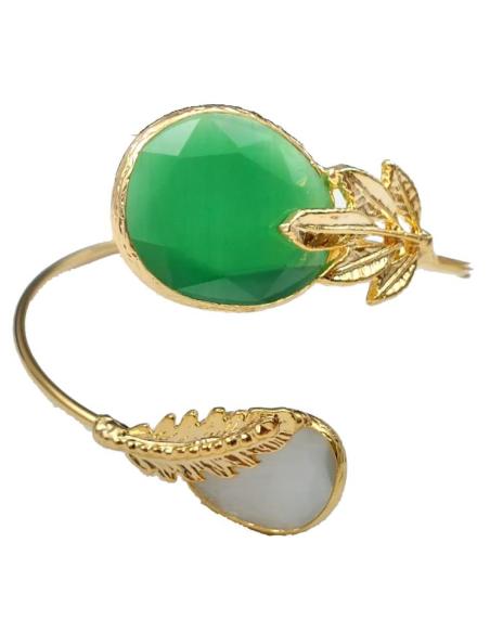 PULSERAS BODA DE PIEDRAS VERDE Y BLANCA DISEÑO GRIEGO CON HOJITAS