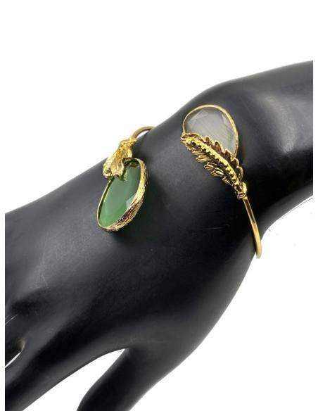 PULSERAS BODA DE PIEDRAS VERDE Y BLANCA DISEÑO GRIEGO CON HOJITAS