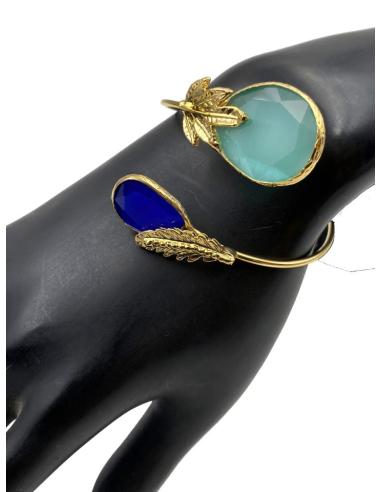 PULSERAS BODA DE PIEDRAS VERDE Y AZULONA DISEÑO GRIEGO CON HOJITAS