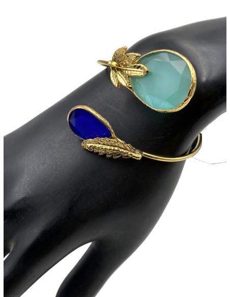 PULSERAS BODA DE PIEDRAS VERDE Y AZULONA DISEÑO GRIEGO CON HOJITAS