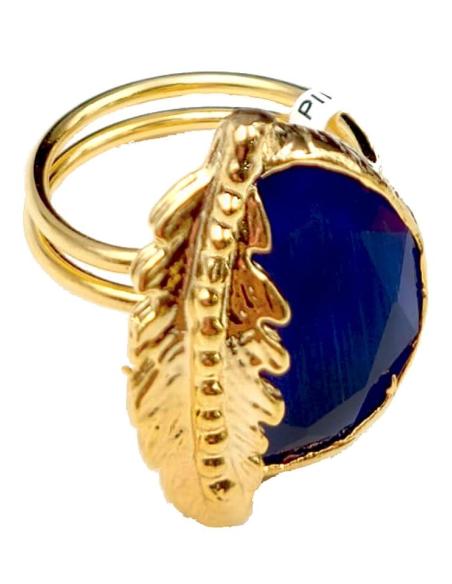 ANILLOS AZULONES DE PIEDRA CON HOJAS DE INSPIRACION GRIEGA