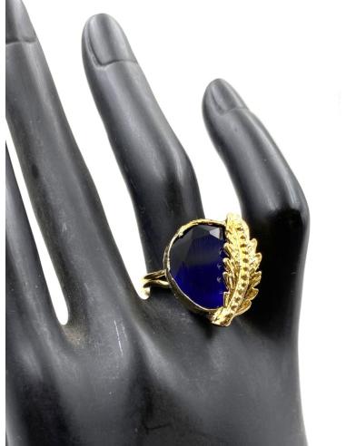 ANILLOS AZULONES DE PIEDRA CON HOJAS DE INSPIRACION GRIEGA