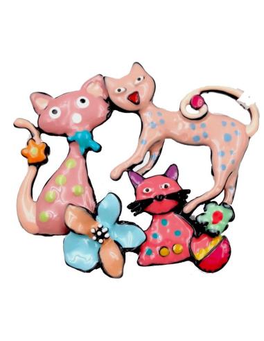 BROCHES ORIGINALES DE FAMILIA DE GATOS EN TONOS ALEGRES