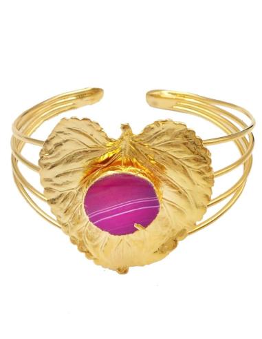 BRAZALETES DE HOJA DORADA PARA BODAS Y PIEDRA BUGAMBILIA