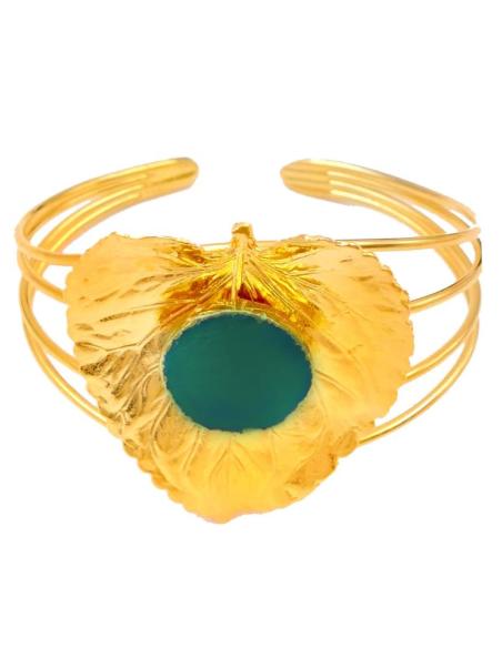 BRAZALETES DE HOJA DORADA PARA BODAS Y PIEDRAS AZUL MAR