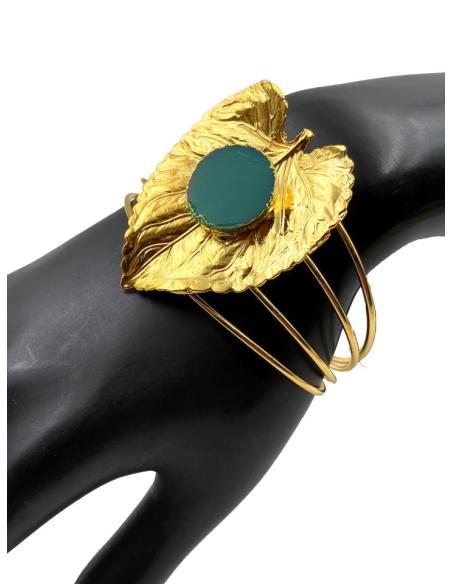 BRAZALETES DE HOJA DORADA PARA BODAS Y PIEDRAS AZUL MAR