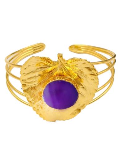 BRAZALETES DE HOJA DORADA PARA BODAS Y PIEDRAS MORADAS