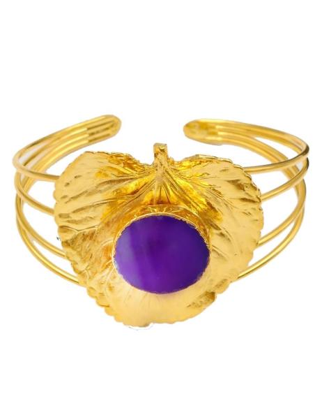 BRAZALETES DE HOJA DORADA PARA BODAS Y PIEDRAS MORADAS